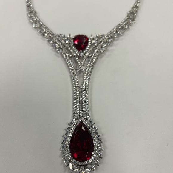 Suzy Levian CZ Ruby and White Statement Necklace Sample